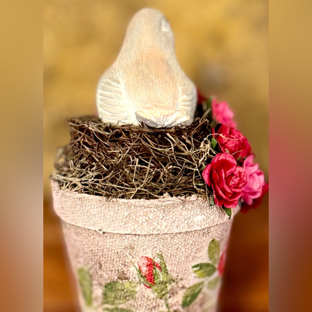 Handmade Spring Roses Bird In Birds Nest Floral Basket - Picture 4 of 6
